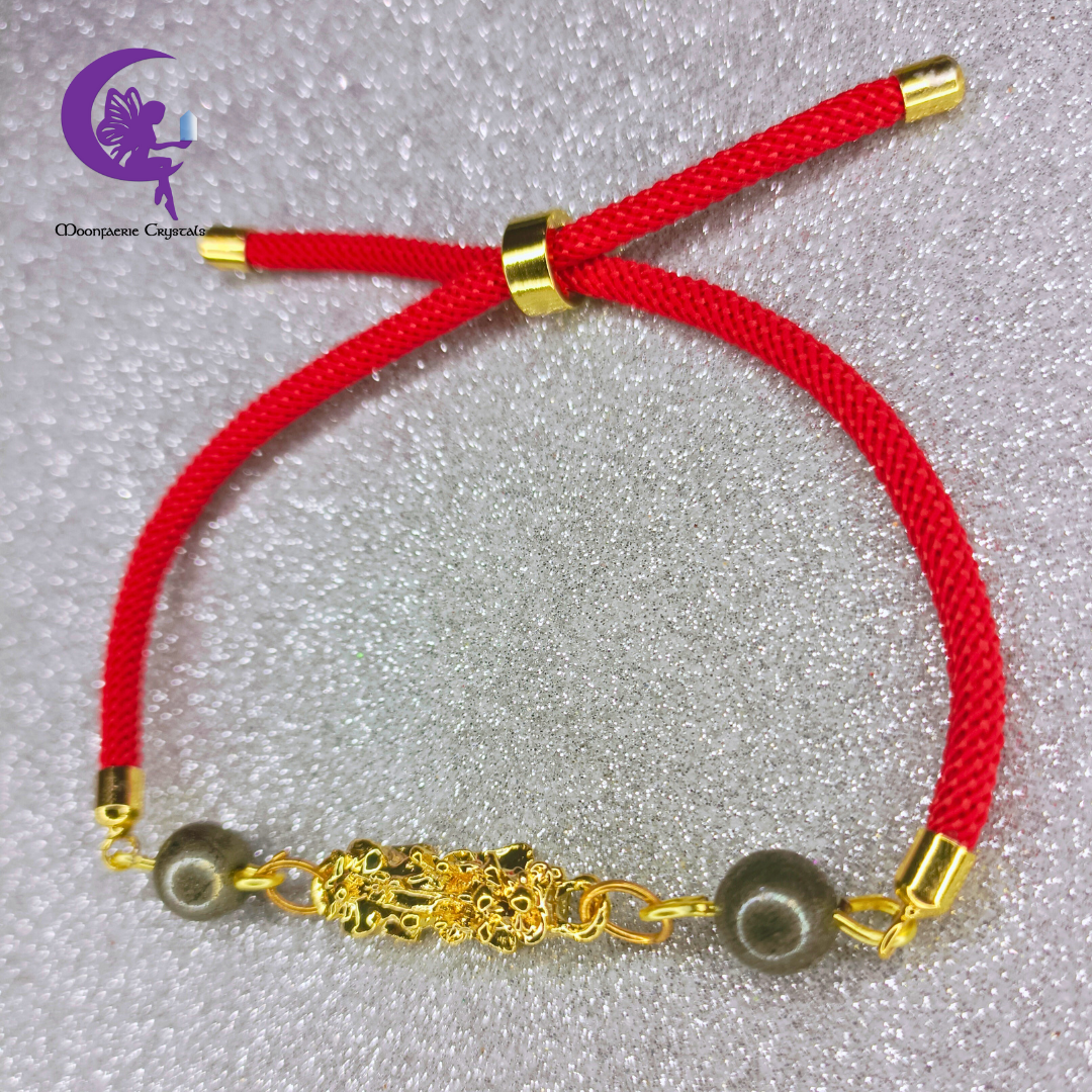 Sacred Thread of Abundance: Red - Pi Xiu Bracelet featuring Pyrite