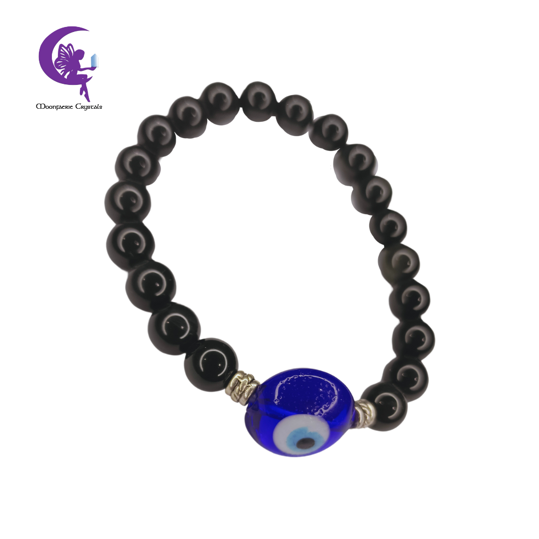 Black Obsidian Lampwork Evil Eye Protection Bracelet