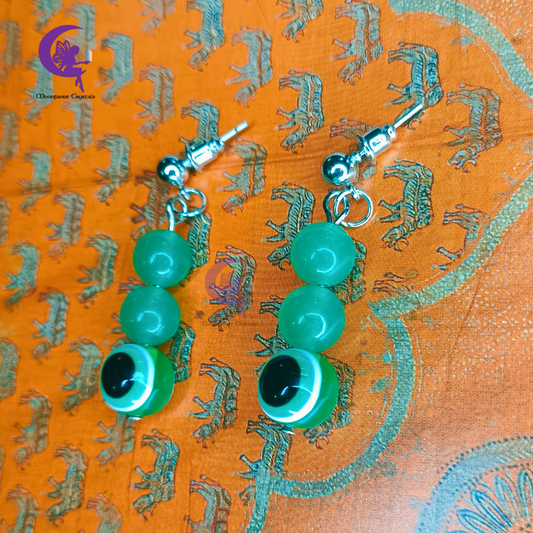 Green Aventurine + Dark Green Evil Eye earrings