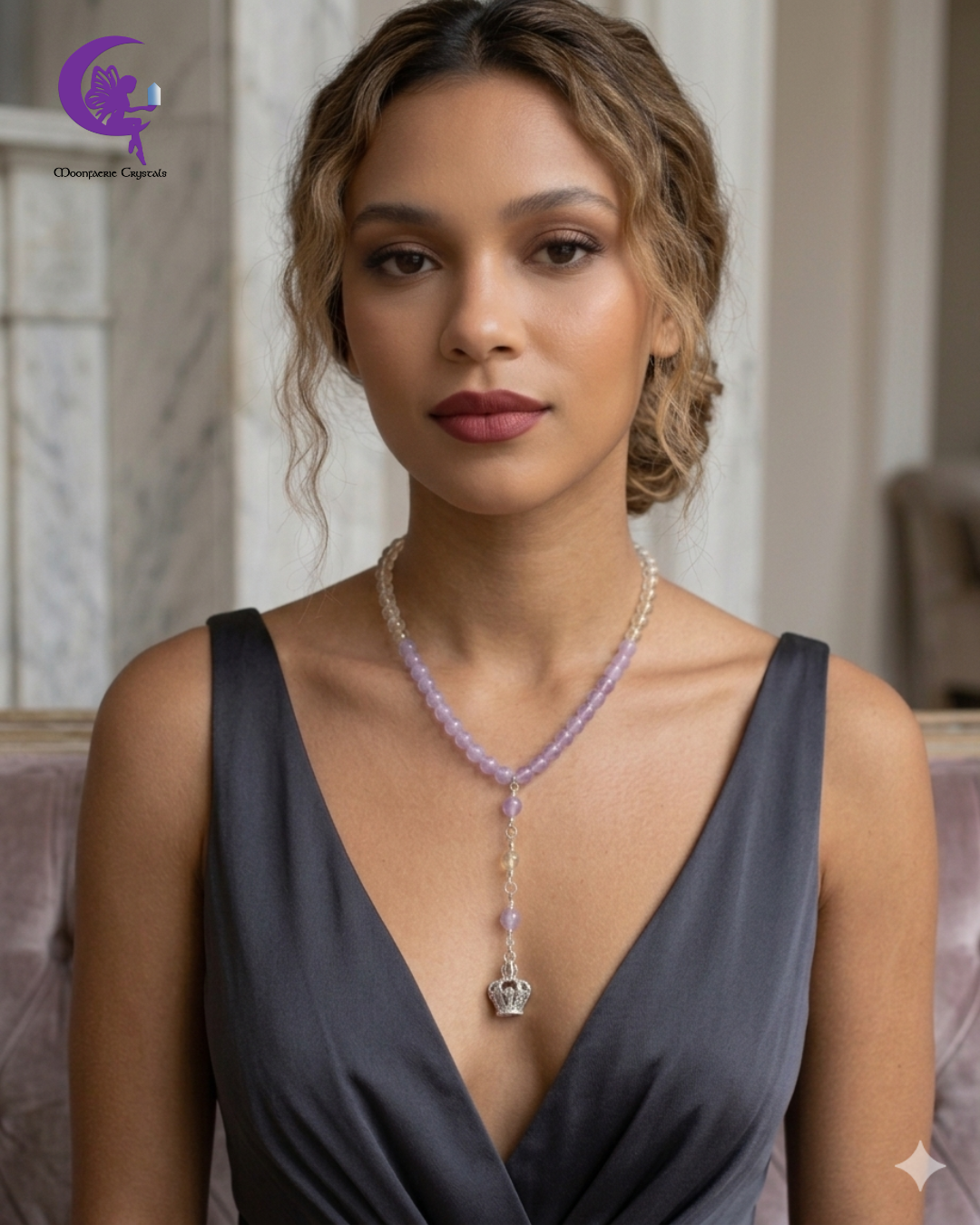 Your Majesty: Necklace of Pride & Humility - Amethyst, Clear Quartz, Rose Quartz