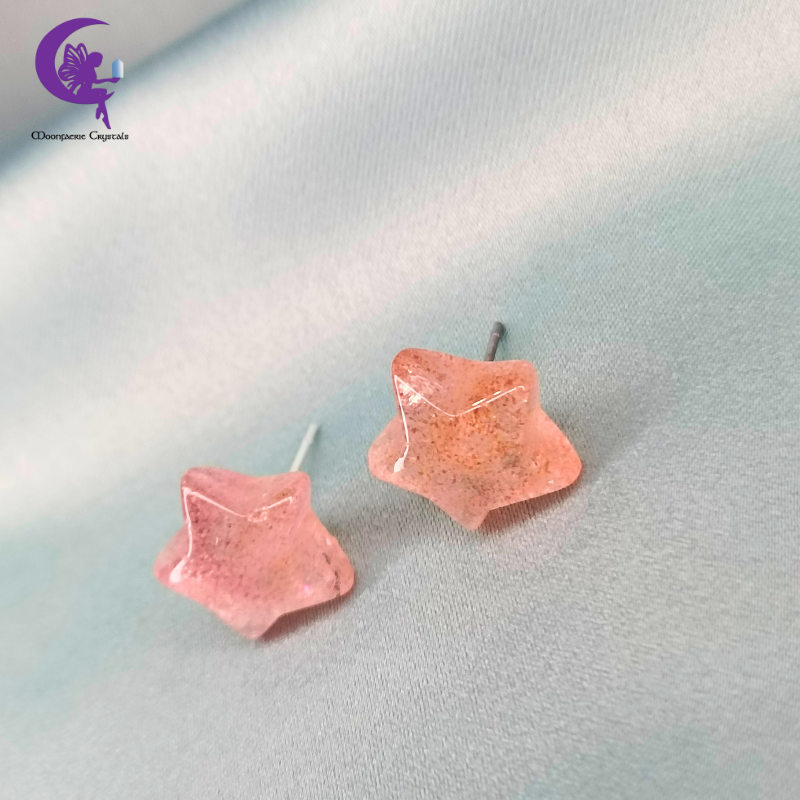 Strawberry Quartz Star Stud Earrings