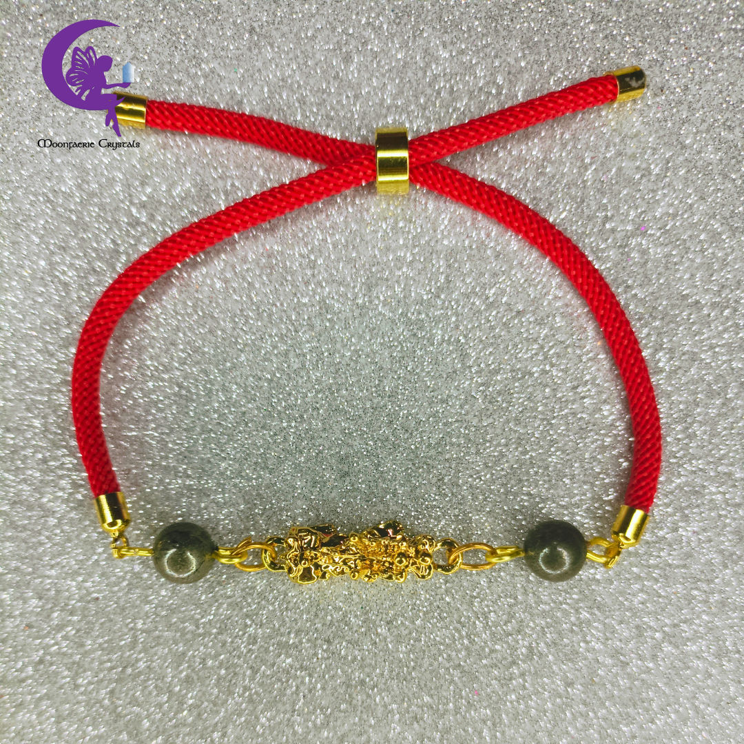 Sacred Thread of Abundance: Red - Pi Xiu Bracelet featuring Pyrite