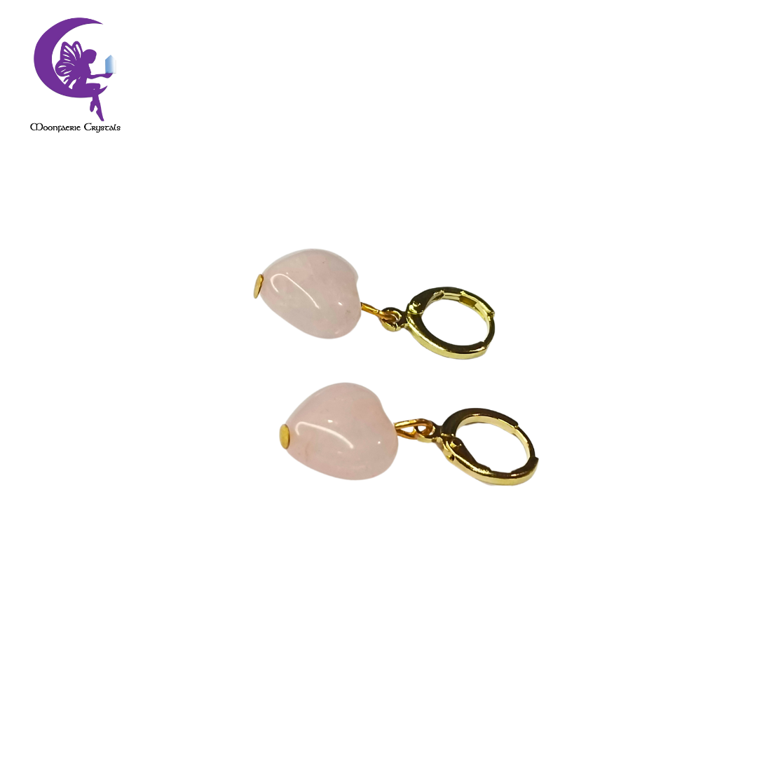 Heart-Shaped Rose Quartz Leverback Earrings