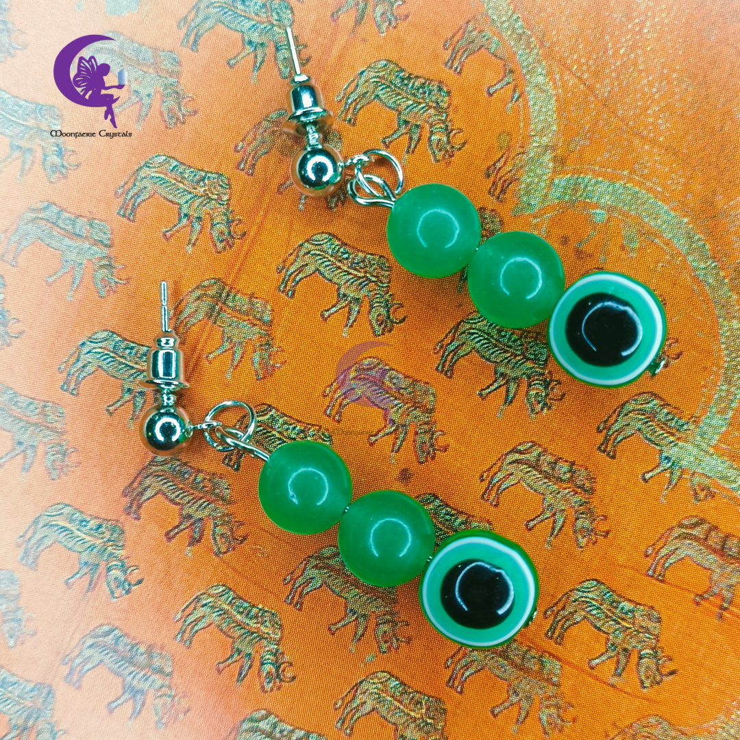 Green Aventurine + Dark Green Evil Eye earrings