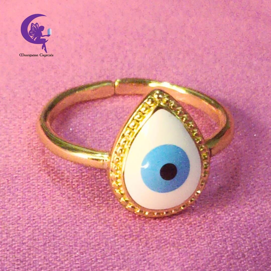 Evil Eye Tear Drop Adjustable Ring