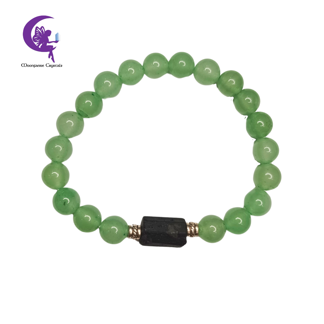 Green Aventurine & Raw Black Tourmaline Bracelet