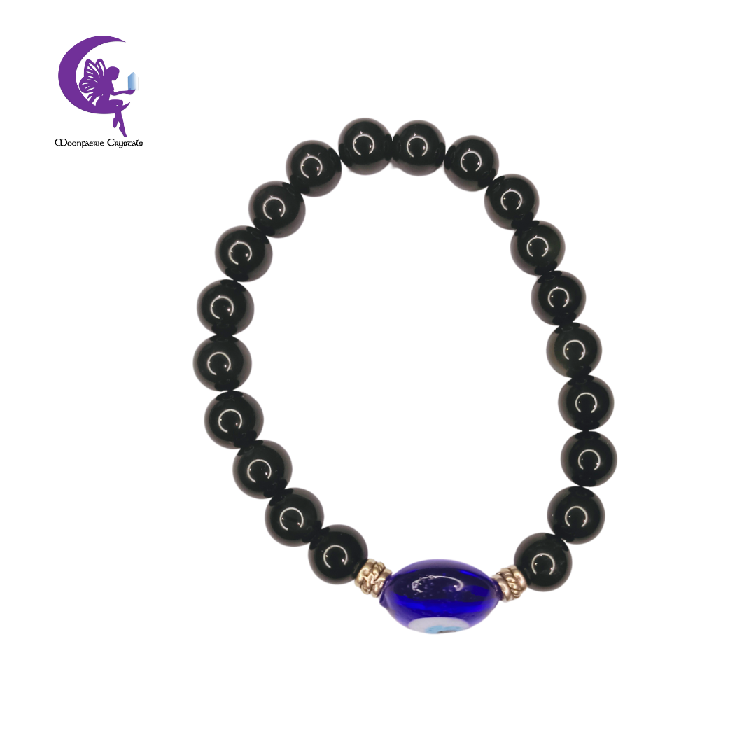 Black Obsidian Lampwork Evil Eye Protection Bracelet