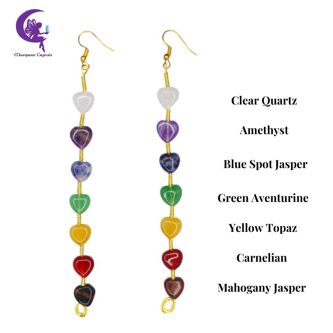 7 Chakra Rainbow Hearts Dangling Earrings