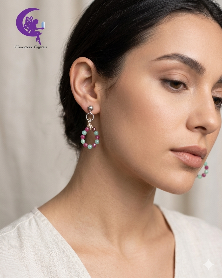 Mermaid’s Heart Earrings – Ruby x Amazonite