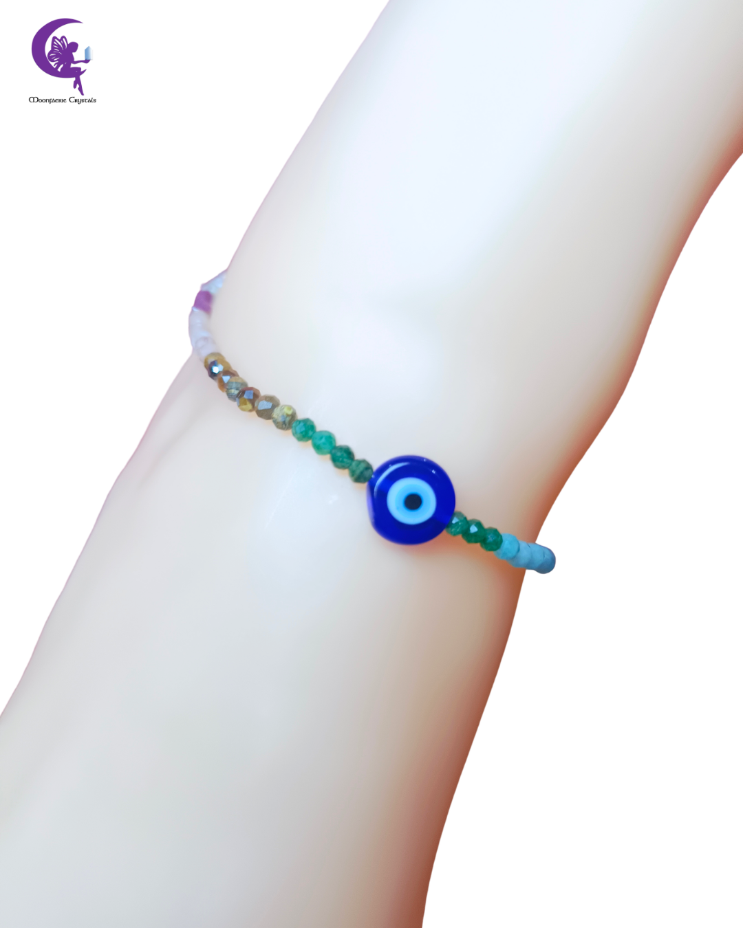 Evil Eye 7 Chakra Sparkly Anklet 🧿-Natural Tiger Eye, Amethyst, Amazonite, Lapis Lazuli, Sunstone, Ruby & Fuchsite