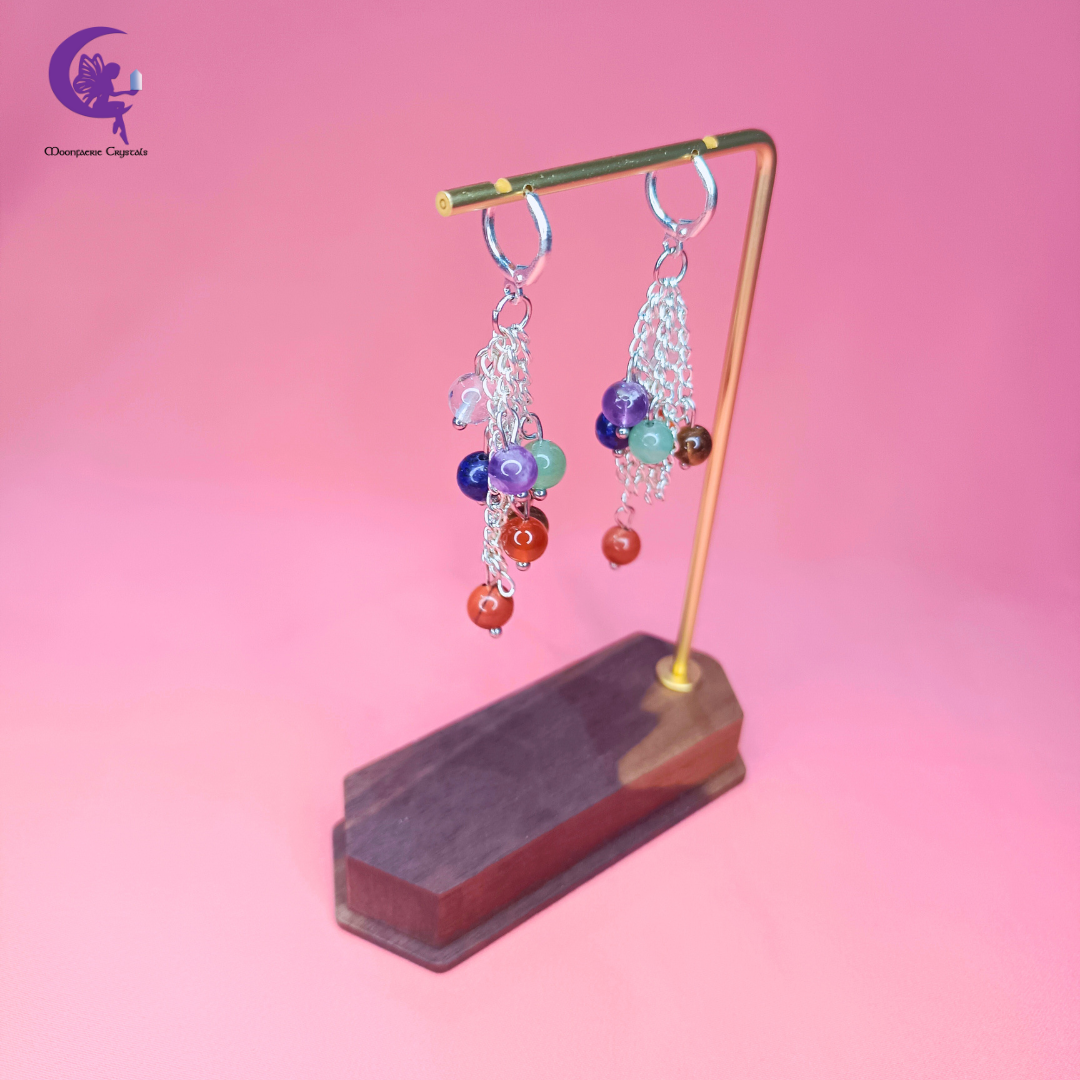 Elvis Rock ‘n’ Roll 7 Chakra Gemstone Chains Leverback Earrings