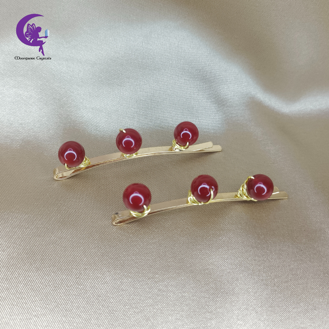 Carnelian Gemstone Beads Light Gold Hair Pins: Premium High-Vibrational Hair Accessories