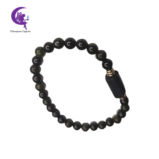 Triple Protection Power: Black Obsidian, Serpentine, and Raw Black Tourmaline Bracelet