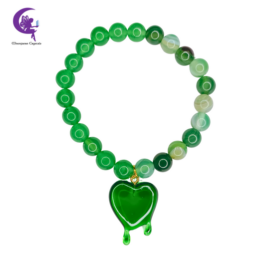 Green Aventurine & Green Agate Heart Drip Money Magnet, Positivity, Good Luck & Success Bracelet