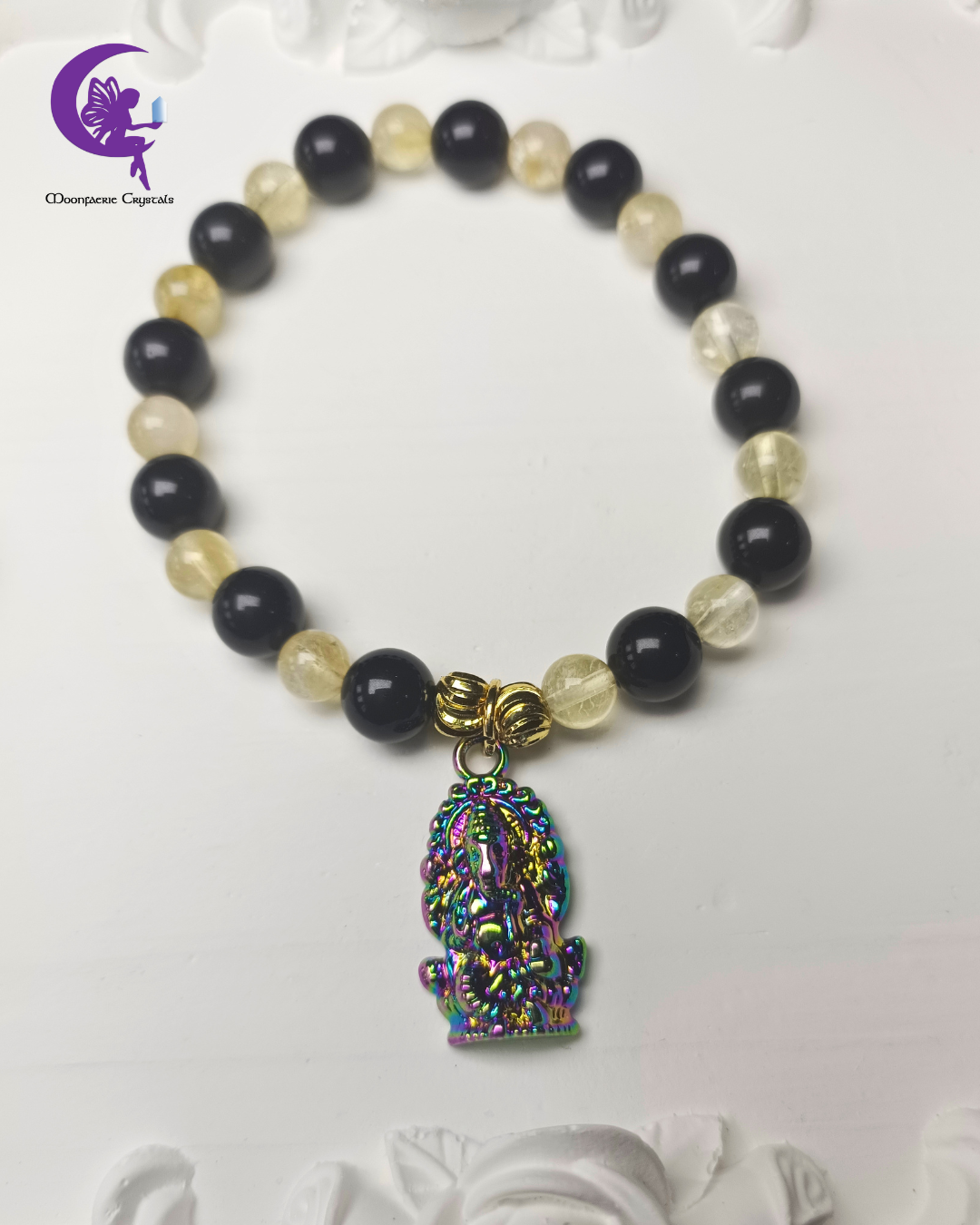 Ganesha Dharma Guard Bracelet- Citrine & Black Obsidian