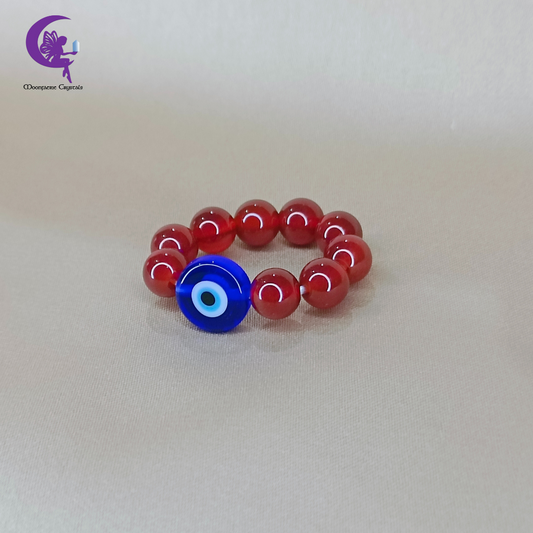 Evil Eye Carnelian Beaded Ring – Protection, Passion & Fearless Energy