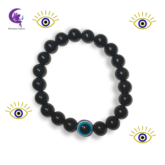 Black Obsidian Blue Evil Eye Protection Crystal Bracelet