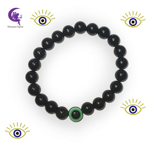 Black Obsidian Green Evil Eye Protection Crystal Bracelet