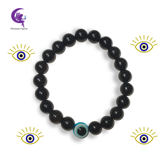 Black Obsidian Sky Blue Evil Eye Protection Crystal Bracelet