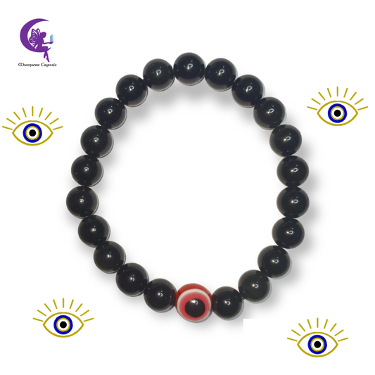 Black Obsidian Red Evil Eye Protection Crystal Bracelet