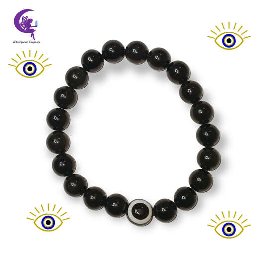 Black Obsidian Black Evil Eye Protection Crystal Bracelet